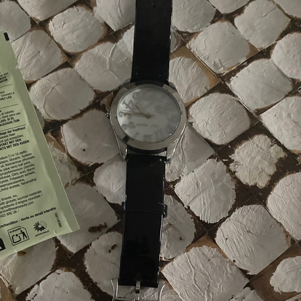 Betsey Johnson Black Patent Strap Silver Dial Watch
